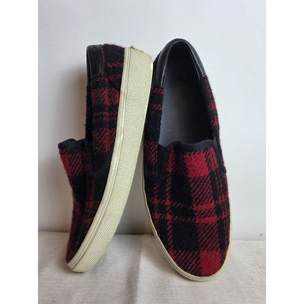 Saint Laurent Tweed‎ Slip On Red Buffalo Plaid Women's Size US 8/ 38